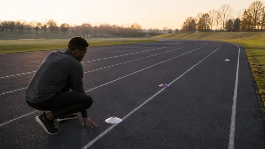 A runner considers three progressively spaced track markers, matching minimum, average or maximum goals to the task.