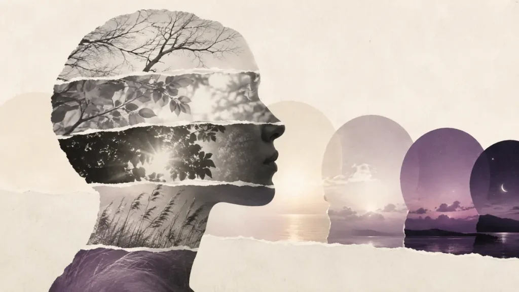 Seasonal landscapes layer an anonymous profile as shifting daylight reflects changing biological stress rhythms.